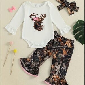 White Deer Onesie and Camouflage Pants Set